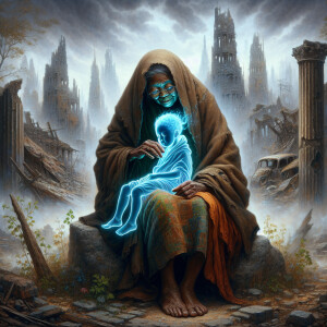 A poignant and surreal painting capturing the essence of an elde...