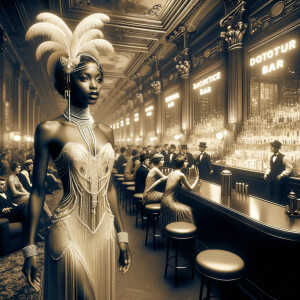 dream photo of a beautiful African-American flapper girl, intric...