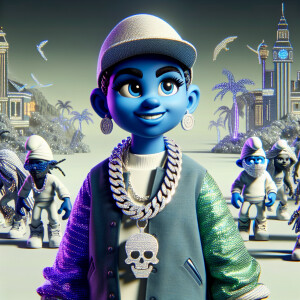 a rapper style smurfette. with platinum chain. a 💀 pendant . Ra...