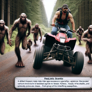 A male rider navigates an all-terrain vehicle (ATV) with agility...
