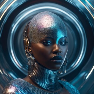 Create a computer-generated holographic image of a futuristic ba...