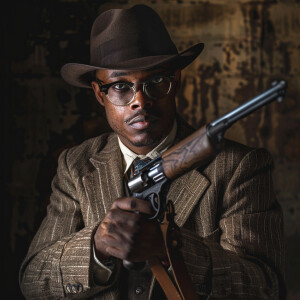 Inspired by Al Capone and African American male standing hold a...