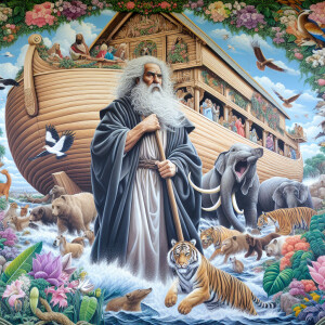 A close-up and detailed wall painting focusing on Noah, depicted...
