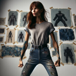 Athletic Thin skinny Attractive eurasian girl, long brown hair a...