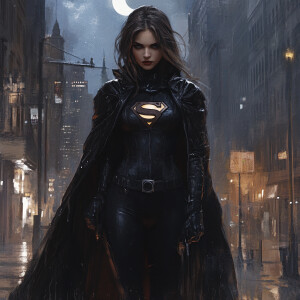 Create an image of a Supergirl character reimagined in a Gothic...