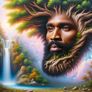 A hyper-realistic 3-D oil painting depicting a tree integrated w...