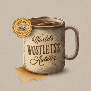 Minimalist vintage-style coffee mug illustration for writers, bo...