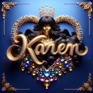 VCraft a 3-D image showcasing the name 'KAREN' in a luxurious go...