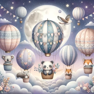 A tranquil nighttime scene above the clouds, where a whimsical a...