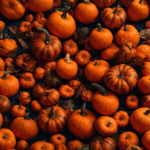 A portrait swirl, surrounded by pumpkins