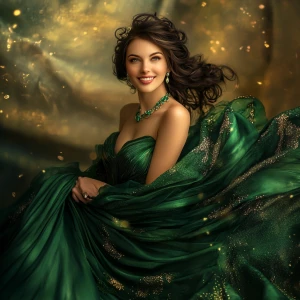 A captivatingly beautiful woman with light, flawless skin, radia...