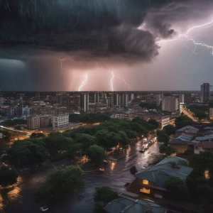 Terrible thunderstorm with lightning and rain and a tornado, int...