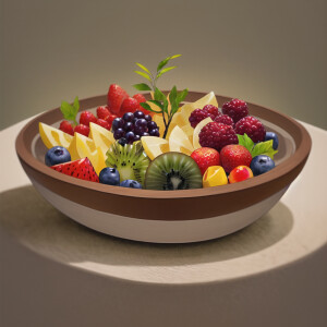 Build me a simple image of a fruit bowl on the table with fruit...