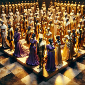 3-D realistic oil, painting, Oh a gold, and purple human chessbo...