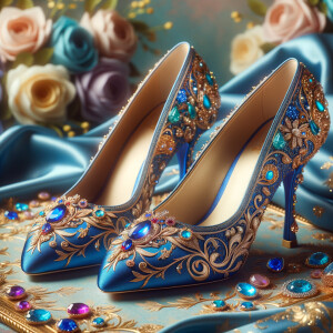 Imagine a pair of enchanting shoes, each a mirror image of the o...