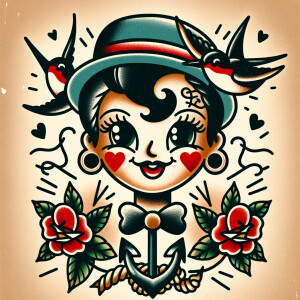 Retro mascot character in old school tattoo style