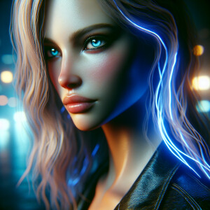 Head shot of a beautiful woman with bright blue eyes and long bl...