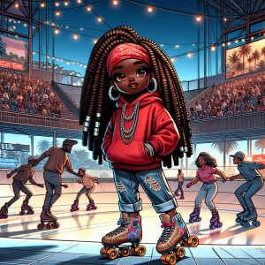 Ink wash: 3D illustration Skating Rink landscape, An African Ame...