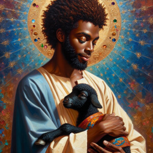 Oil painting of an African-American man resembling Jesus Christ,...
