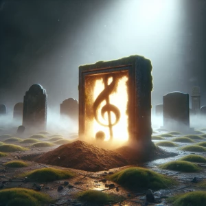 "In a mist-shrouded cemetery, an eerie glow emanates from an anc...