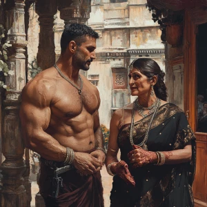 Hyperrealism fantasy photo , a muscular, sweaty criminal man  gr...