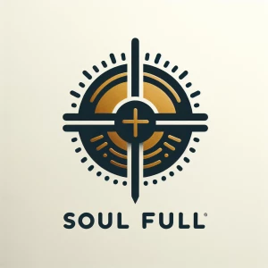 A minimalist cross merging into a rising sun or compass needle,...