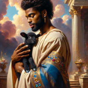 Oil painting of an African-American man resembling Jesus Christ,...