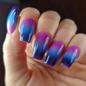 Create a manicure gradient using three colors: blue, purple, and...