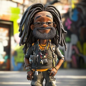 Create an image of a whimsical, cartoon-style Black male charact...