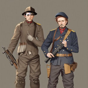 A civil war era union soldier holding an M4