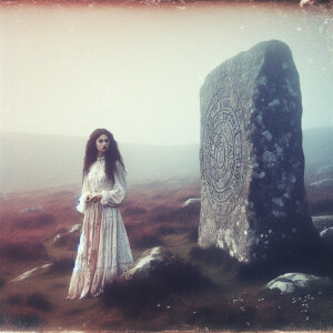 Faded color film photograph from 1971 of a stunningly beautiful,...