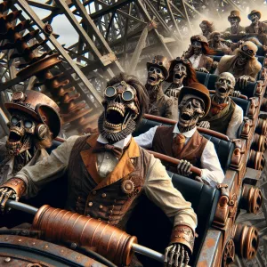 Realistic cropped picture of Steampunk zombies having a wonderfu...