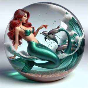 A 3d glossy airbrushed oil painting of a beautiful mermaid with...