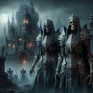 Two undead praetorian knights in front of undead castle