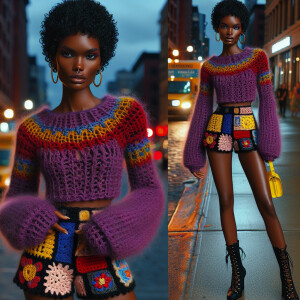 A full length fashion-forward image featuring a African American...