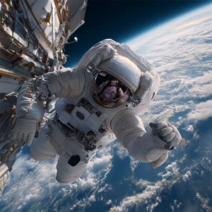 Create an image of an astronaut wearing a space suit, visibly fl...