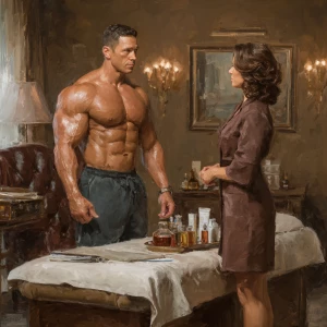 Hyperrealistic digital painting of a muscular Russian man in his...