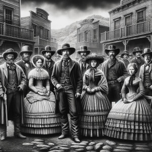 A high resolution black and white 1862 western town with real co...