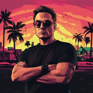Elon Musk in GTA art style — — in the style of a Grand Theft Au...