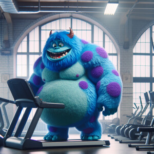 James P. "Sully" Sullivan working out  at a fitness gym, showcas...