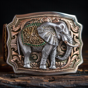 Sterling Silver trophy buckle with a polished 14k rose gold bord...