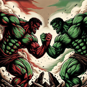 A vivid illustration of the Hulk engaged in an intense battle wi...