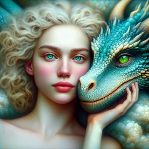 A ultra-realistic portrait of a blonde woman with curly hair and...