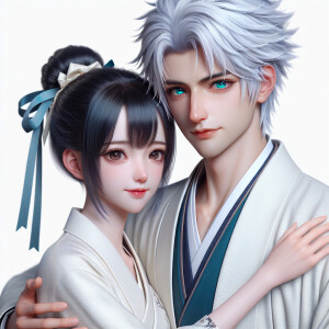 Realistic anime woman with dark blue hair and dark brown eyes we...