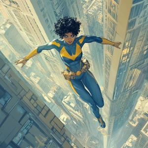 With the massive metropolis sprawling beneath her, the superhero...