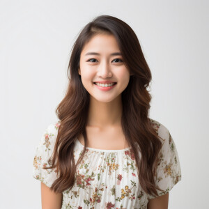 A cute woman

Smiling 

Clothes: Floral Dress

Looks Clean & Mod...