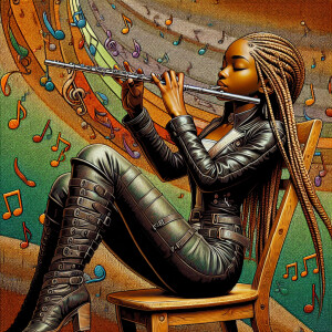 An oil painting of a African American Manga woman tan skin two l...