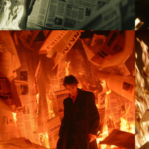 Epic scene, art shows a woman man in a black fashion outfit, eme...