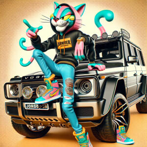 Create a colorful/psyscadelic character of pink panther wearing...