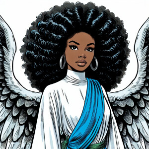 Generate an illustration featuring a young Black woman adorned w...